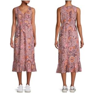 Madewell Lace-Up Ruffle-Hem Midi Dress in Bali Blooms Size 10